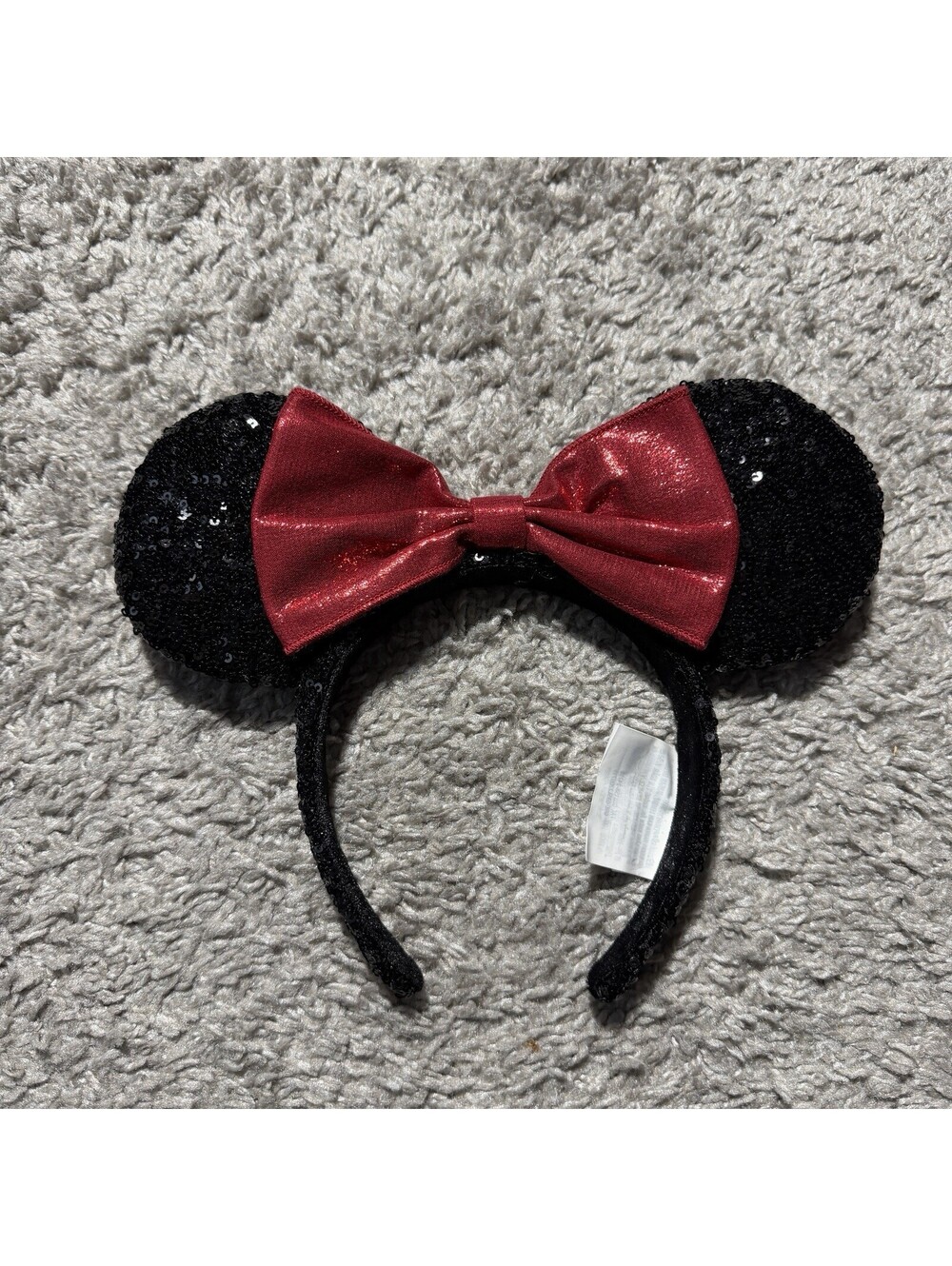 Disney Parks Minnie Mouse Ears Classic Headband Black Red Sequin Bow Puffy